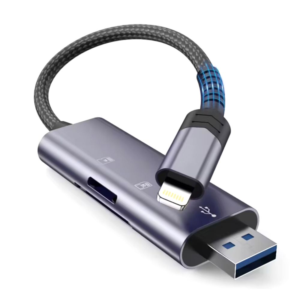 Картридер Tech-Protect UltraBoost SD/micro SD Lightning / USB-A, Серый