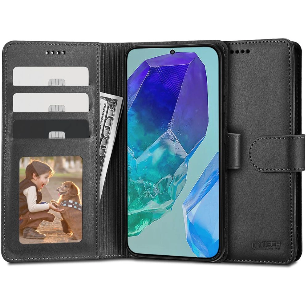 Samsung Galaxy M55 5G Tech-Protect Wallet Book Case Cover, Black