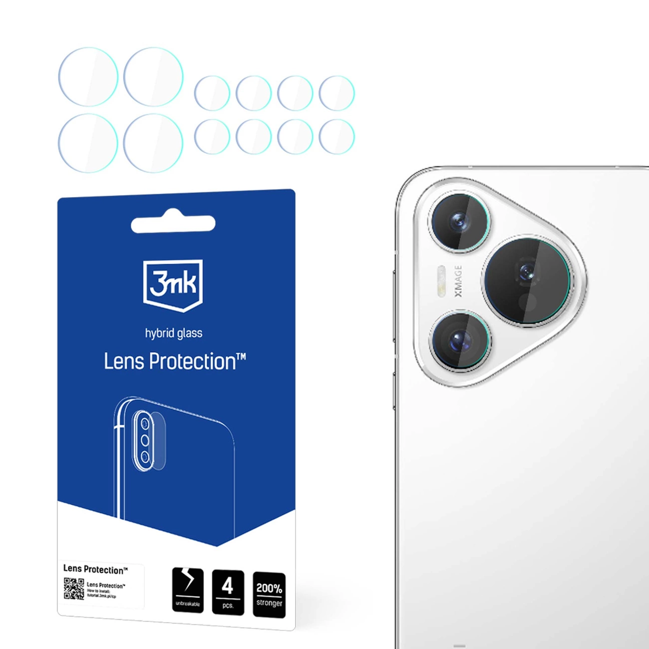 Huawei Pura 70 Pro / 70 Pro+ 3MK Lens Protection Back Camera Tempered Glass Protector, 4 pcs.