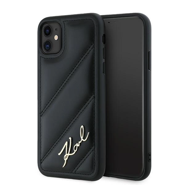 Apple iPhone 11 6.1'' Karl Lagerfeld Diagonal Quilted Script Cover Case, Black
