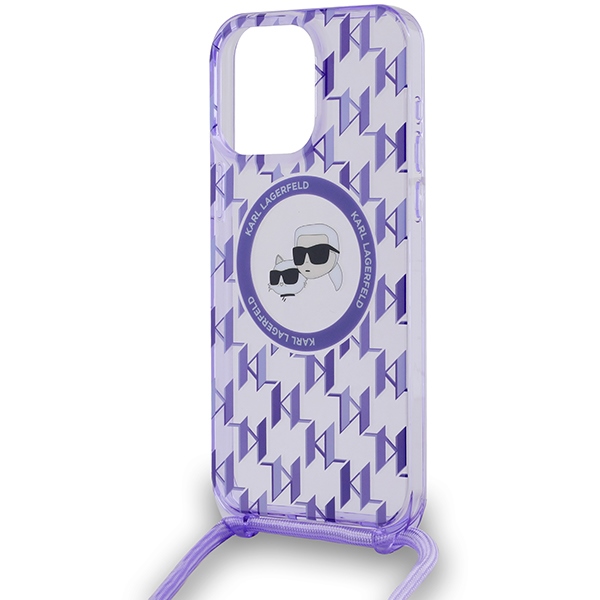 Karl Lagerfeld iPhone 15 Pro Case Crossbody Monogram Karl & Choupette, Purple