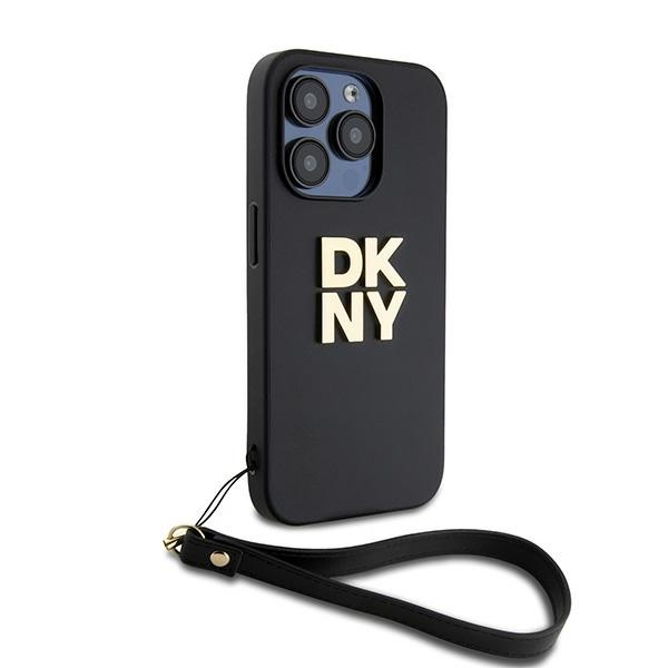 DKNY iPhone 15 Pro Case Wrist Strap Stock Logo, Black