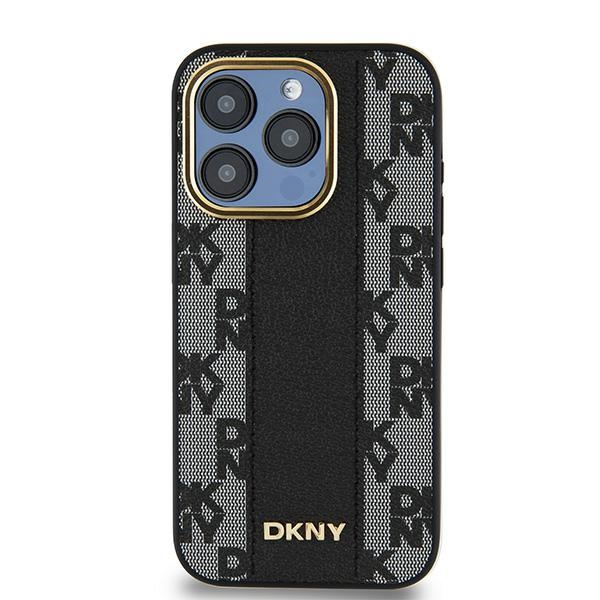 DKNY iPhone 15 Pro Case Leather Checkered Mono Pattern MagSafe, Black