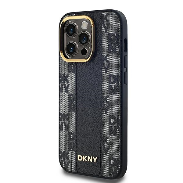 DKNY iPhone 14 Pro Max Case Leather Checkered Mono Pattern MagSafe, Black