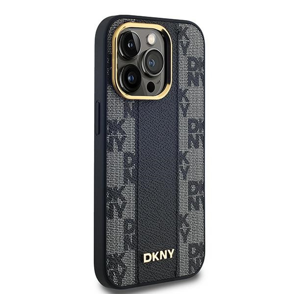 DKNY iPhone 14 Pro Max Case Leather Checkered Mono Pattern MagSafe, Black