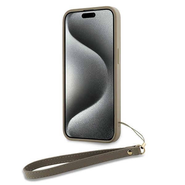 DKNY iPhone 15 Plus Case Wrist Strap Stock Logo, Beige