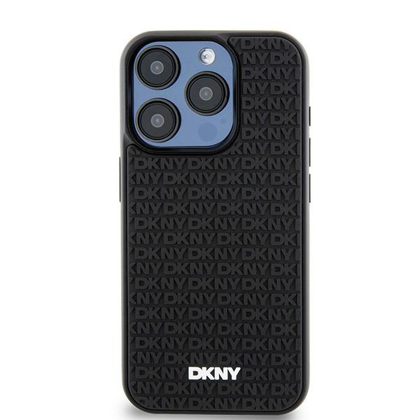 DKNY iPhone 15 Pro Case 3D Rubber Repeat Pattern, Black