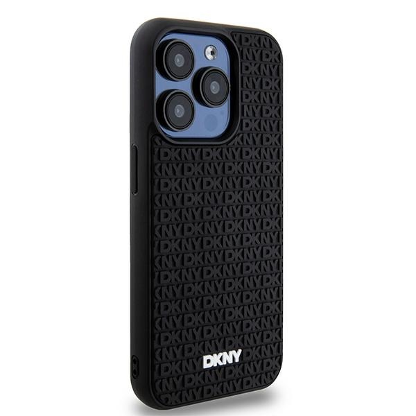 DKNY iPhone 15 Pro Case 3D Rubber Repeat Pattern, Black