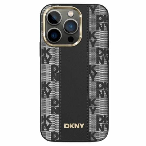 DKNY iPhone 13 Pro Max Case Leather Checkered Mono Pattern MagSafe, Black