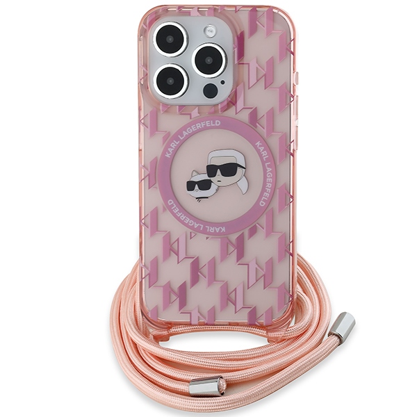 Karl Lagerfeld iPhone 15 Pro Max Case IML Crossbody Monogram, Pink