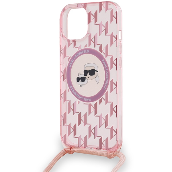 Karl Lagerfeld iPhone 15 / 14 / 13 Case IML Crossbody Monogram, Pink