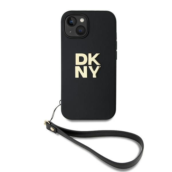 DKNY iPhone 15 Plus Case Wrist Strap Stock Logo, Black