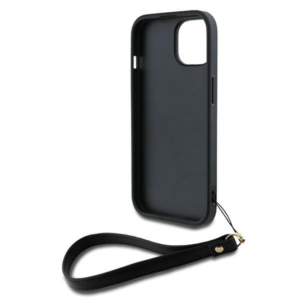 DKNY iPhone 15 Plus Case Wrist Strap Stock Logo, Black