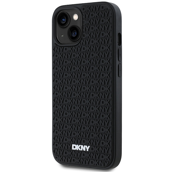 DKNY iPhone 15 Plus Case 3D Rubber Repeat Pattern, Black