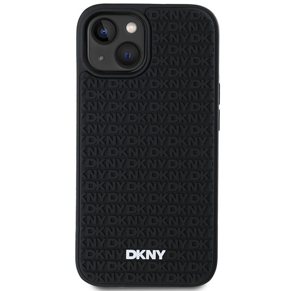 DKNY iPhone 15 Plus Case 3D Rubber Repeat Pattern, Black