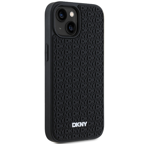 DKNY iPhone 15 Plus Case 3D Rubber Repeat Pattern, Black