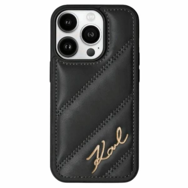 Karl Lagerfeld iPhone 14 Pro Case Diagonal Quilted Script, Black