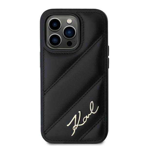 Karl Lagerfeld iPhone 14 Pro Case Diagonal Quilted Script, Black