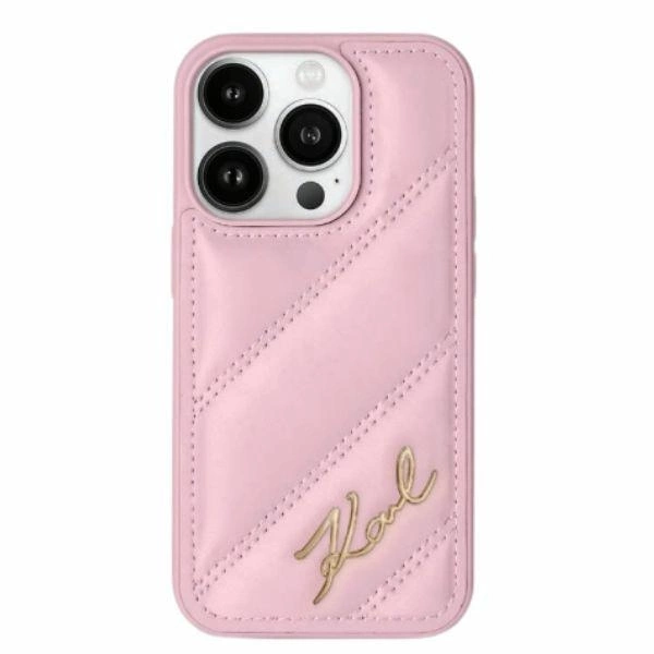 Karl Lagerfeld iPhone 14 / 15 / 13 Case Diagonal Quilted Script, Pink