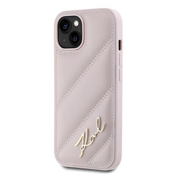 Karl Lagerfeld iPhone 14 / 15 / 13 Case Diagonal Quilted Script, Pink