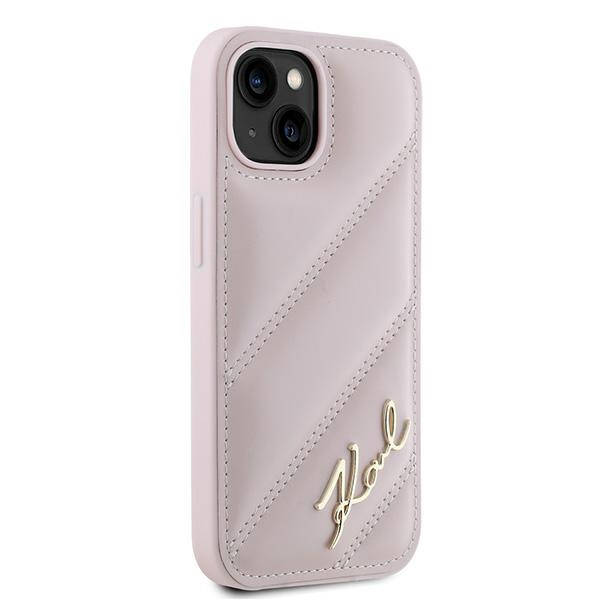 Karl Lagerfeld iPhone 14 / 15 / 13 Case Diagonal Quilted Script, Pink