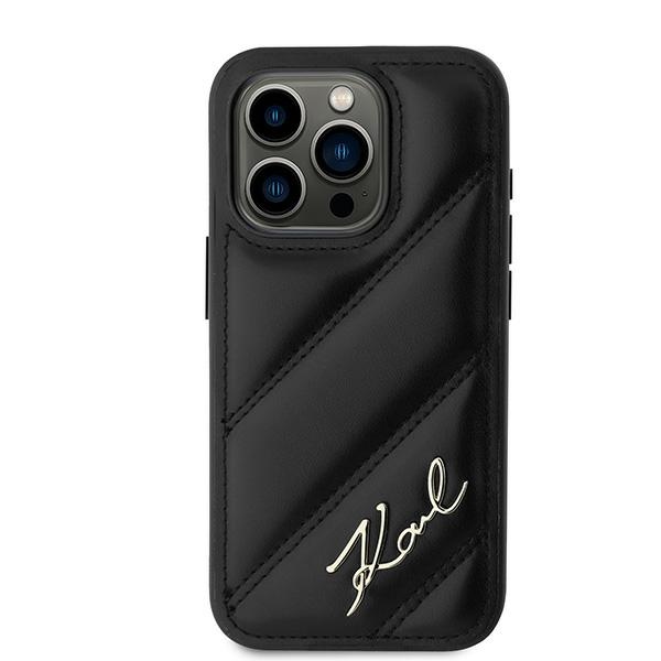 Karl Lagerfeld iPhone 15 Pro Case Diagonal Quilted Script, Black