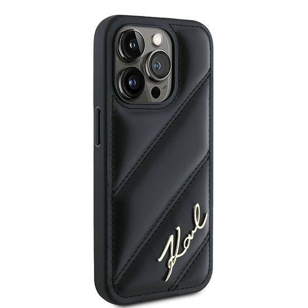 Karl Lagerfeld iPhone 15 Pro Case Diagonal Quilted Script, Black