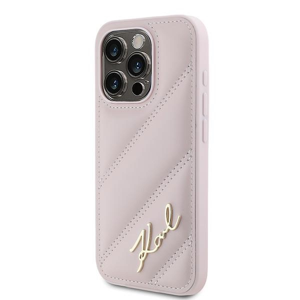 Karl Lagerfeld iPhone 15 Pro Case Diagonal Quilted Script, Pink