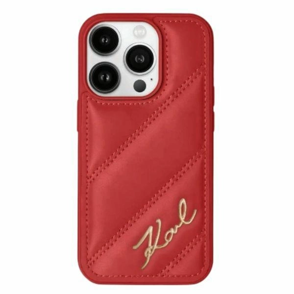 Apple iPhone 15 Pro 6.1'' Karl Lagerfeld Diagonal Quilted Script Cover Case, Red