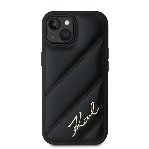 Karl Lagerfeld iPhone 15 Plus / 14 Plus Case Diagonal Quilted Script, Black