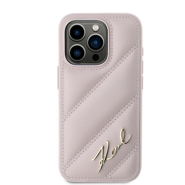 Karl Lagerfeld iPhone 15 Pro Max Case Diagonal Quilted Script, Pink