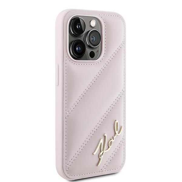 Karl Lagerfeld iPhone 15 Pro Max Case Diagonal Quilted Script, Pink