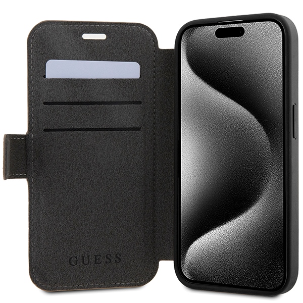 Guess 4G Metal Logo Wallet Case for iPhone 15 Pro Max, Brown