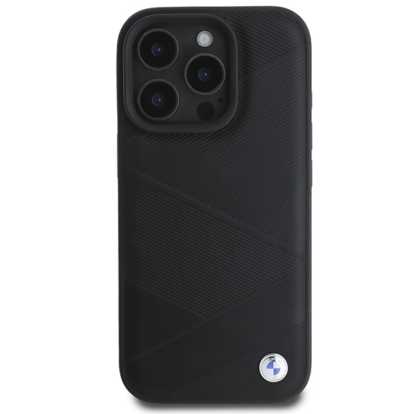 Чехол BMW для iPhone 16 Pro Leather Crossing Lines, черный