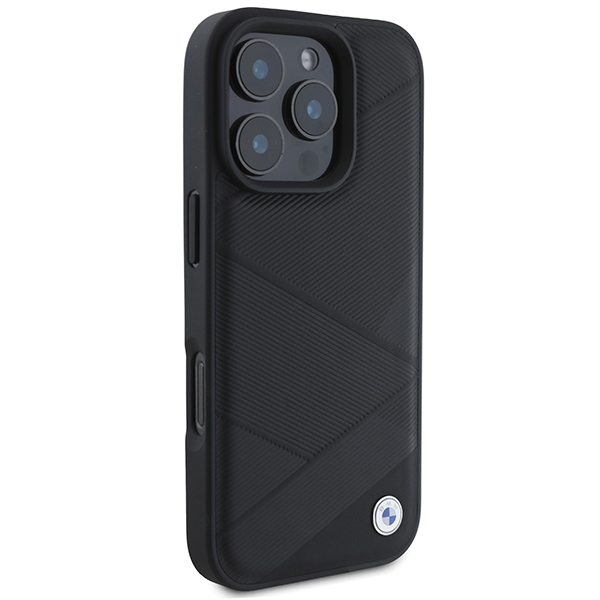 Чехол BMW для iPhone 16 Pro Leather Crossing Lines, черный