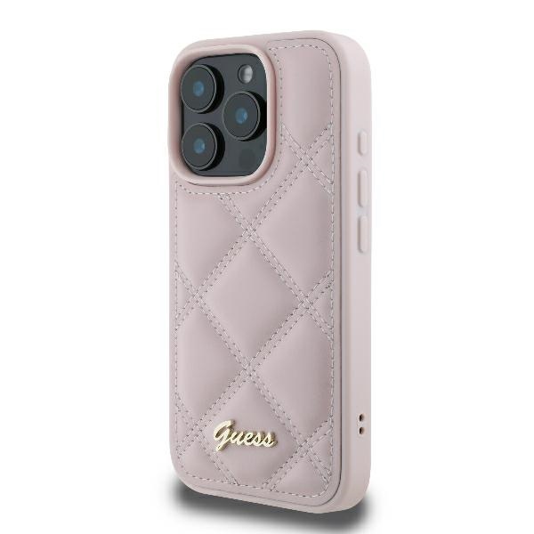 Guess iPhone 16 Pro Case Quilted Metal Logo, Pink