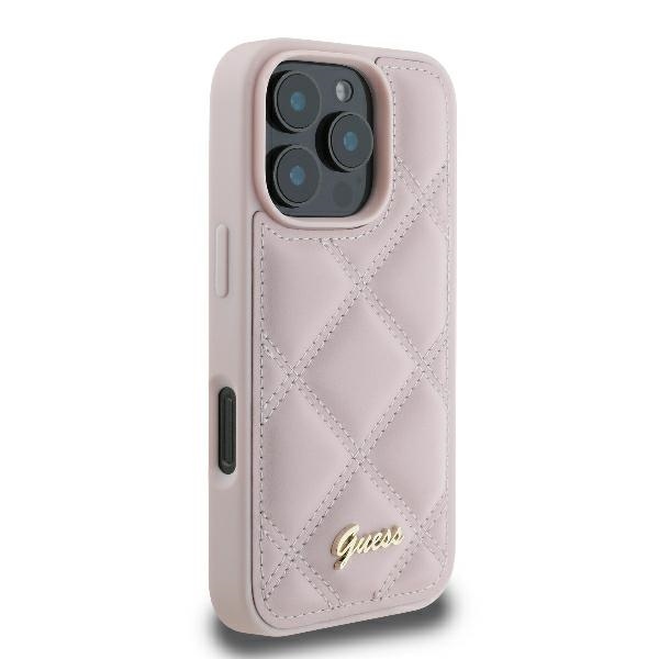 Guess iPhone 16 Pro Case Quilted Metal Logo, Pink