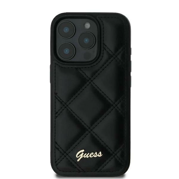 Guess iPhone 16 Plus vāciņš Quilted Metal Logo, melns