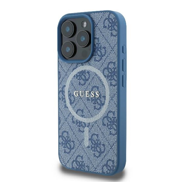 Guess iPhone 16 Pro vāciņš 4G Ring Classic Logo MagSafe, zils