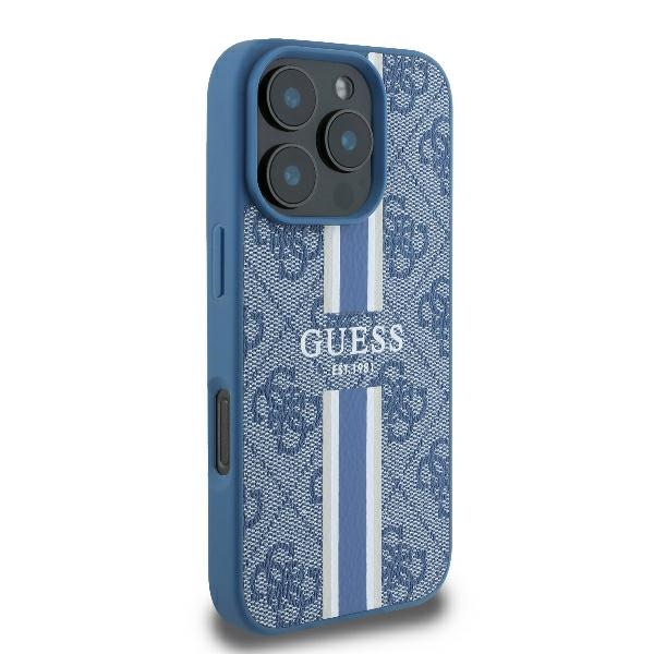 Apple iPhone 16 Pro 6.3\'\' Guess 4G Printed Stripes MagSafe Case Cover, Blue