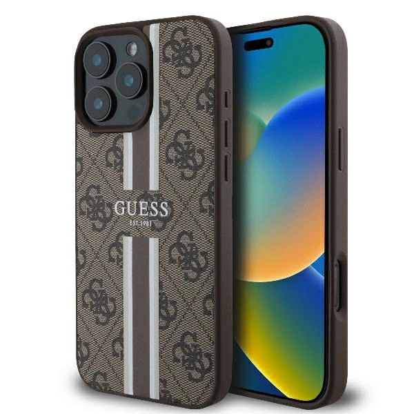 Guess iPhone 16 Pro Case 4G Printed Stripes MagSafe - Brown