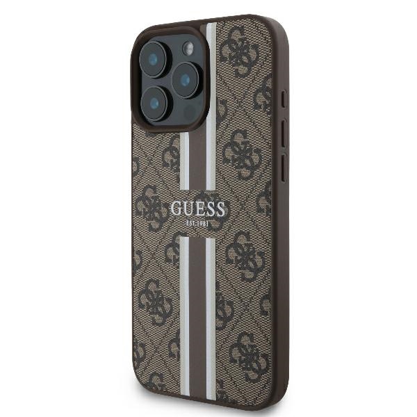 Guess iPhone 16 Pro vāciņš 4G Printed Stripes MagSafe, brūns