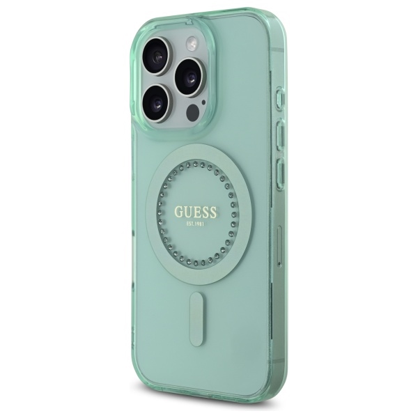 Guess iPhone 16 Pro Case IML Rhinestones MagSafe, Green