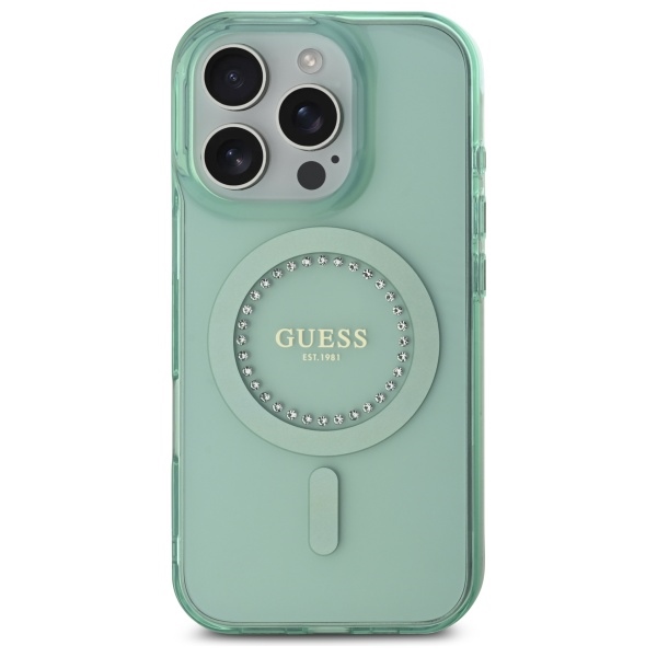 Guess iPhone 16 Pro Case IML Rhinestones MagSafe, Green