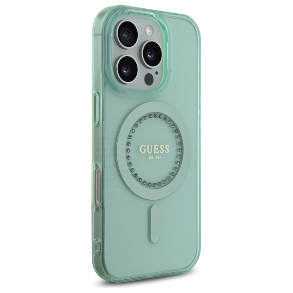 Guess iPhone 16 Pro Case IML Rhinestones MagSafe, Green