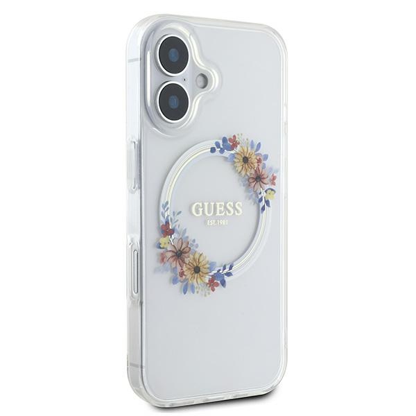 Чехол Guess для iPhone 16 IML Flowers Wreath MagSafe, прозрачный