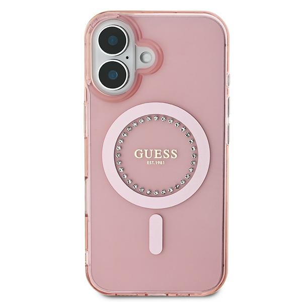 Guess iPhone 16 Case IML Rhinestones MagSafe, Pink