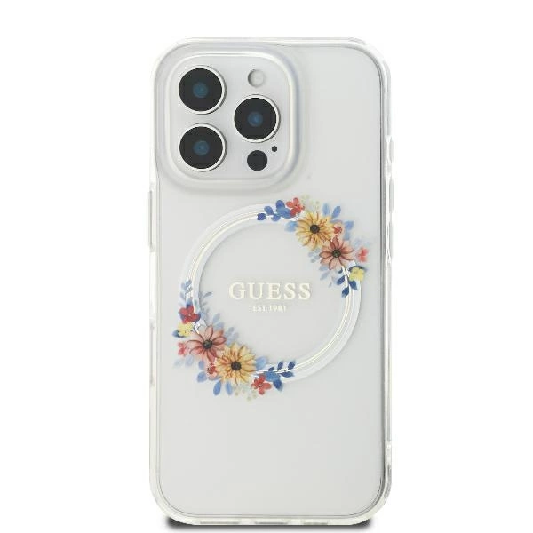 Guess IML Flowers Wreath MagSafe case for iPhone 16 Pro Max - transparent