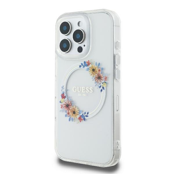 Guess IML Flowers Wreath MagSafe case for iPhone 16 Pro Max - transparent