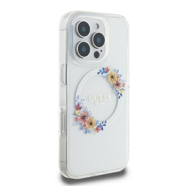 Guess IML Flowers Wreath MagSafe case for iPhone 16 Pro Max - transparent
